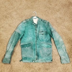 Diesel Green Leather Moto Jacket